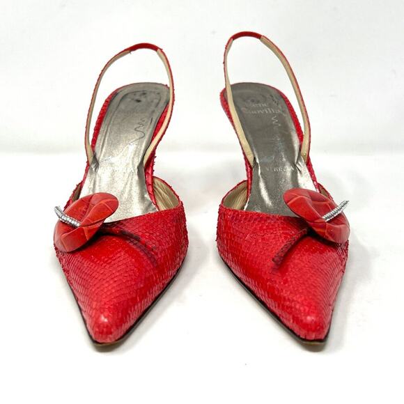 René Caovilla Red Python Slingback Heels 38 Pointed Toe Made Italy - Picture 4 of 9